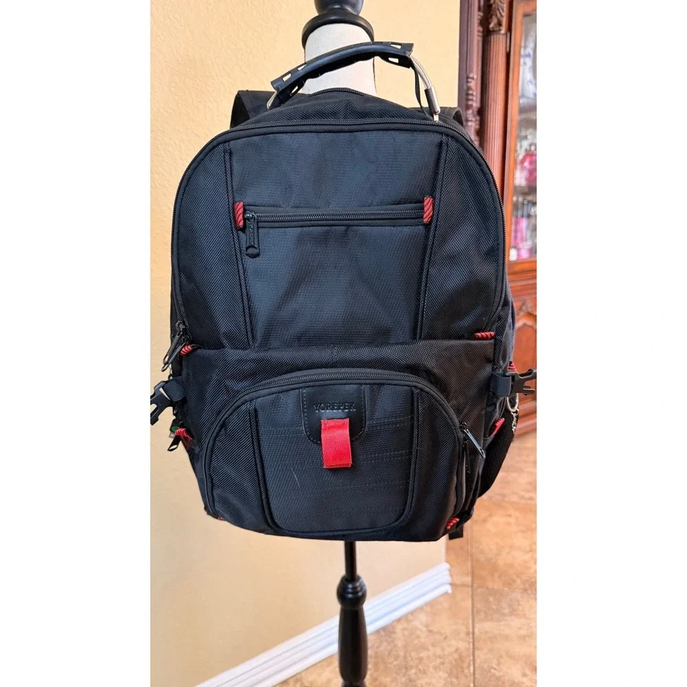 Travel Laptop‎ Backpack Black Red USB Charging School Work Carry On